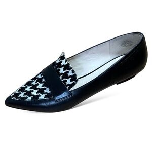 NINE WEST Genuine Leather Pointy Toe Flats Houndstooth Calf Hair Upper US Sz 8.5